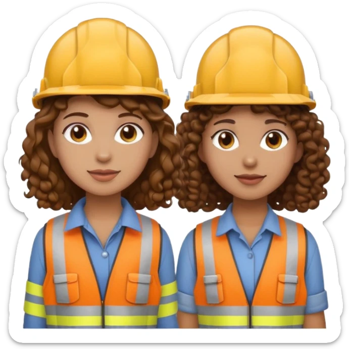 boyfriend and girlfriend couple emoji, both with brown hair, girl with curly hair, both wearing construction helmets and flats sticker