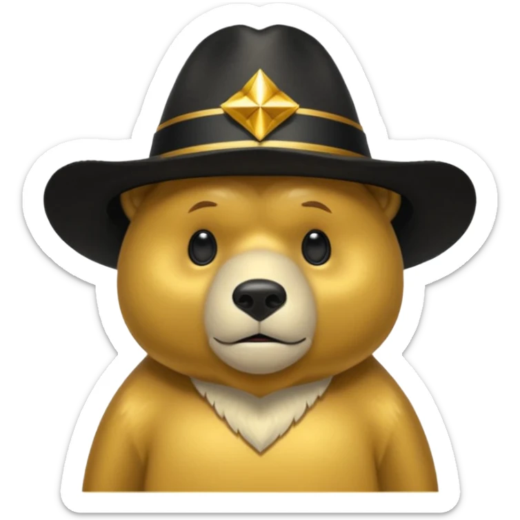 Oso dorado con sombrero negro  elegante y moño negro triste animatronico sticker