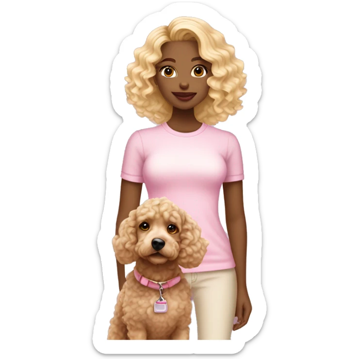 Blonde ombré girl with curly hair and soft pink lips taking a cockapoo for a walk sticker