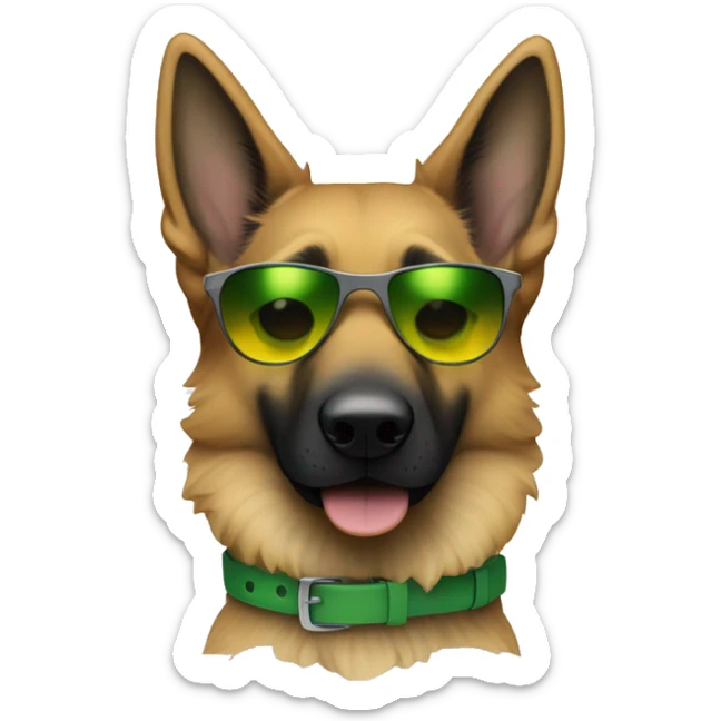 Slim weak german shepherd with green-yellow belt and black sunglasses and hair colour gray-brown  sticker