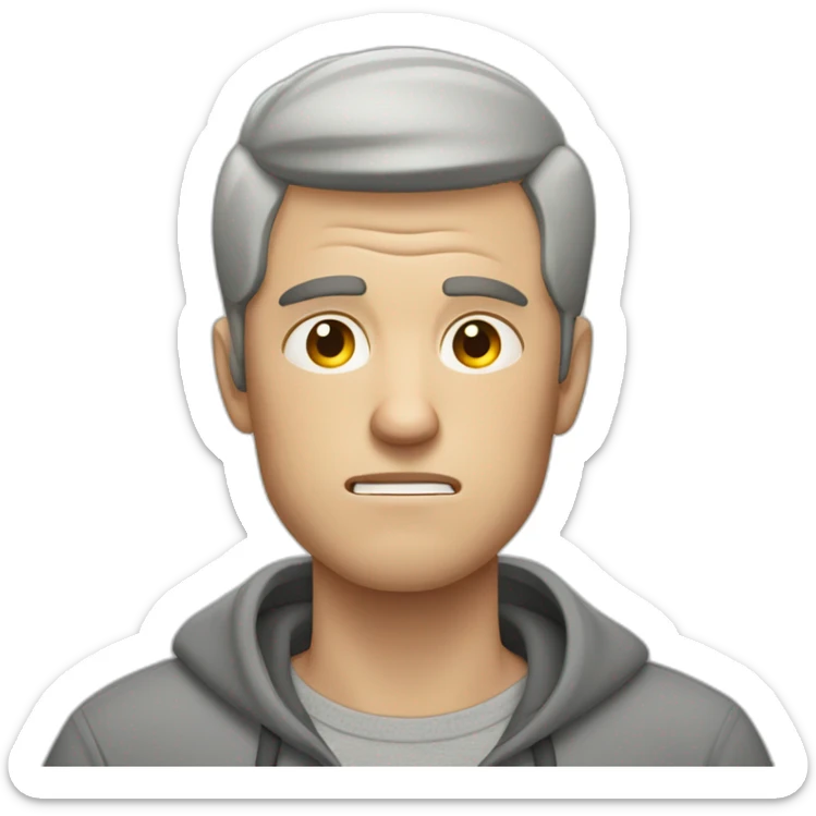 tired white man with very very very short hair in gray sweatshirt is very very very angry sticker