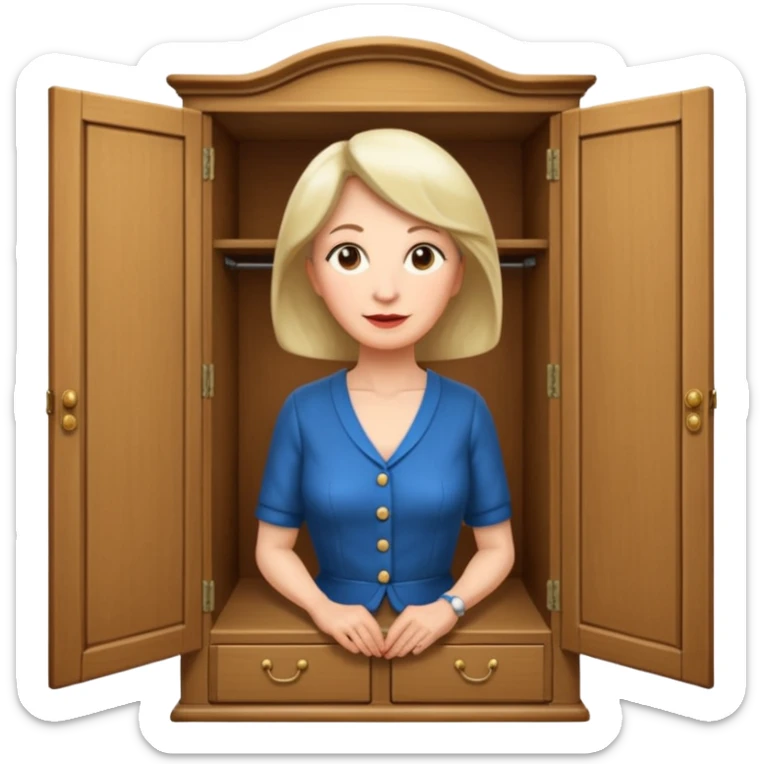 A character from the fairy tale Beauty and the Beast: the middle-aged lady (around 40 years old) who was turned into a wardrobe. She retains the wardrobe's original form, with an anthropomorphic face on the closed cabinet. sticker