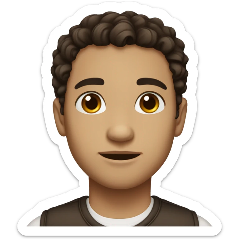 person with dark wavy hair, small brown eyes, brown eyebrows, good outfit and a normal nose, light skin sticker