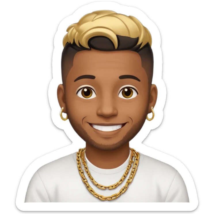 modern music producer, brown skin, short black undercut, gold chain, 30 years old, smiling sticker