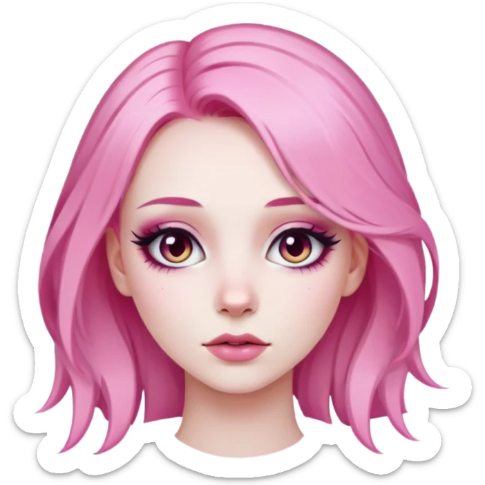 girl with pale skin and pink hair with make up done sticker