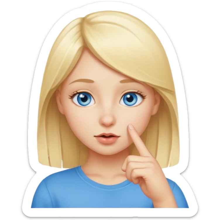put a finger on the nose but In a cute way, bye a blond girl with blue yes  sticker