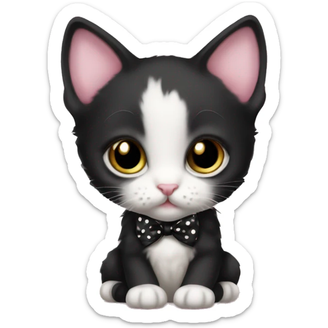 Baby Full body Tuxedo kitten with a pink polka dot ribbon Hazel eyes sticker