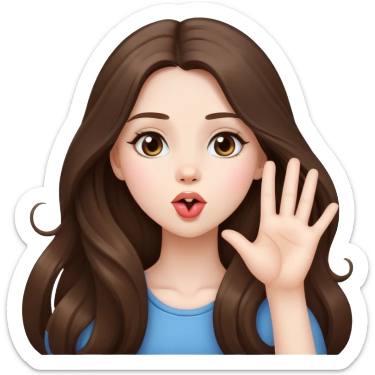  beautiful pale brunette girl with long hair sending a blowing kiss sticker