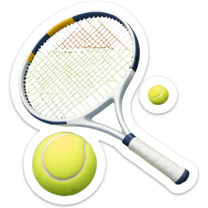 A tennis racket and ball on a grass or hardcourt surface, symbolizing the sport. The racket has a sleek design with tightly strung strings, while the bright tennis ball rests nearby, capturing the essence of precision, agility, and competition. sticker