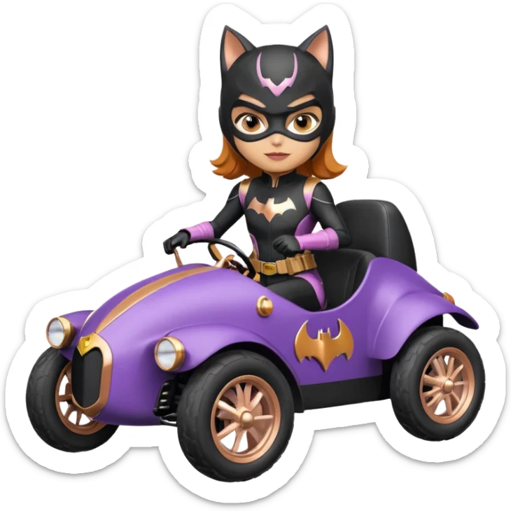 Hot racing action BatGirl’s sixty’s tv show 1932 stealth retro cat burglar sporty petite off-road pursuit mobile cruiser car rose gold accents (reclined and relaxed seating position and attitude) sticker