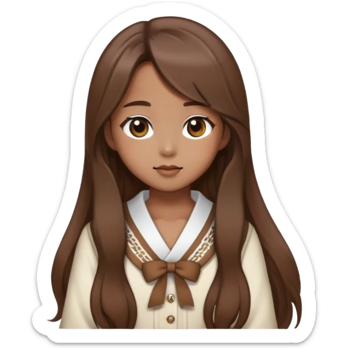 lesseo member ive korean idol brown hair wearing cute brown white adorable clothes long hair  sticker