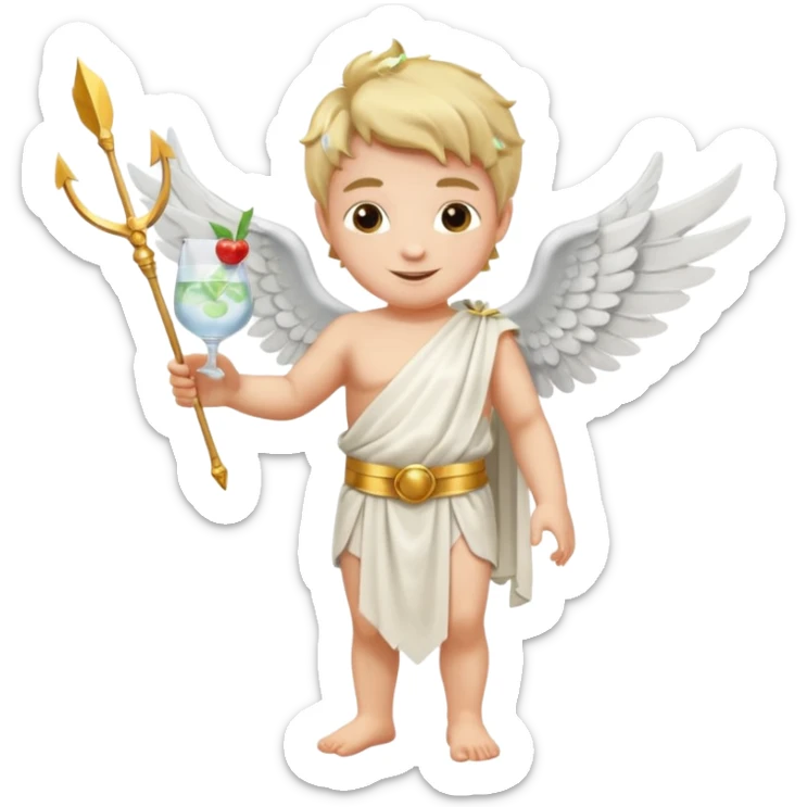 Cupid (with wings) with his arrow in his right hand, mixing a glass of Gin Tonic in his left hand sticker