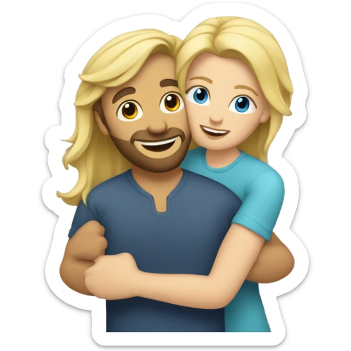 Blonde friend female hugging male bearded friend  sticker