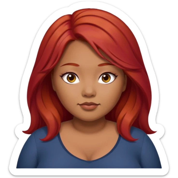 Plus size red hair brown face small eyes long hair Asian eyes sticker