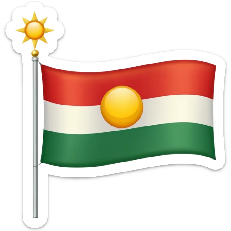 A flag with red on the left side white in the middle with sun on top of the white and green on the right side sticker