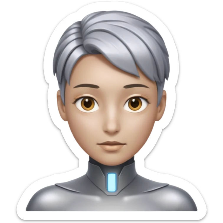 A futuristic bold head that is neither a woman or a male, rather a AI person with a neutral look. The skin is more like a robot, but still humanlike. sticker