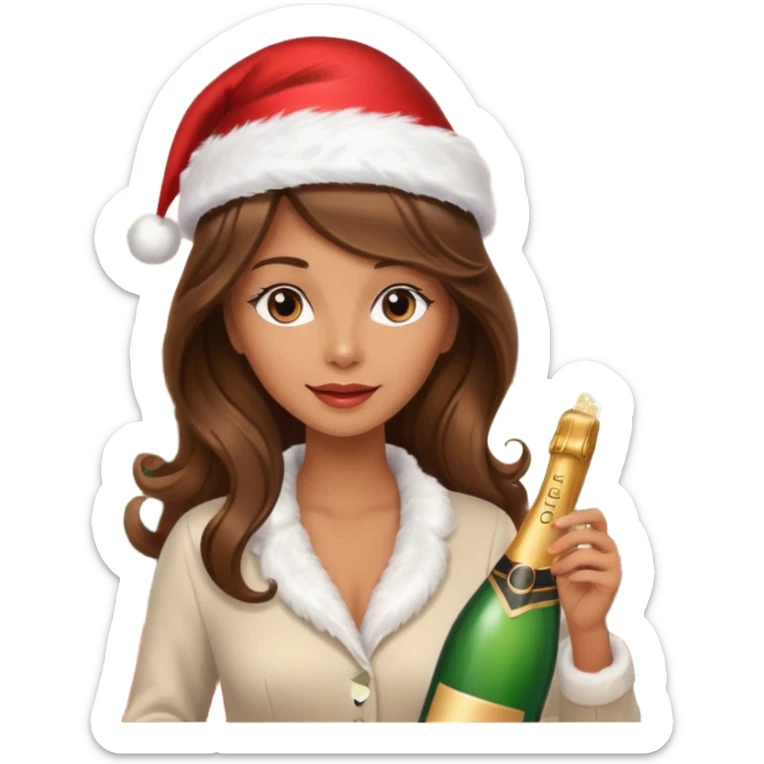 mujer peinandose en la peluqueria y con un gorro de navidad, cabello largo café y ondulado sticker