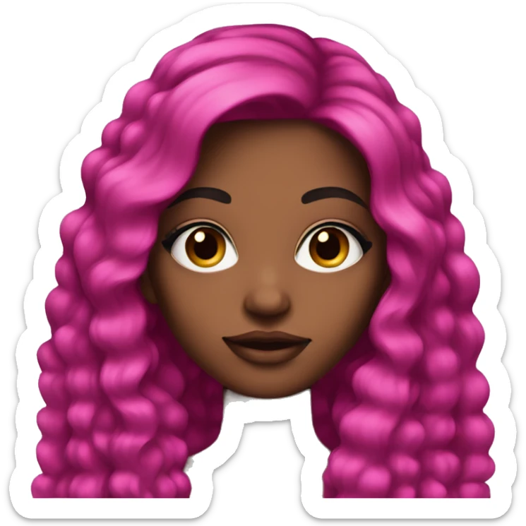 Pretty girl with dark eye makeup and long, magenta pink, thick hair sticker