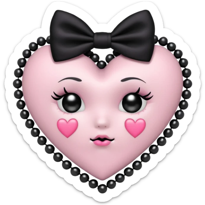 pastel goth heart with black bows and pearls, soft pink and black, cute gothic style, remove background sticker