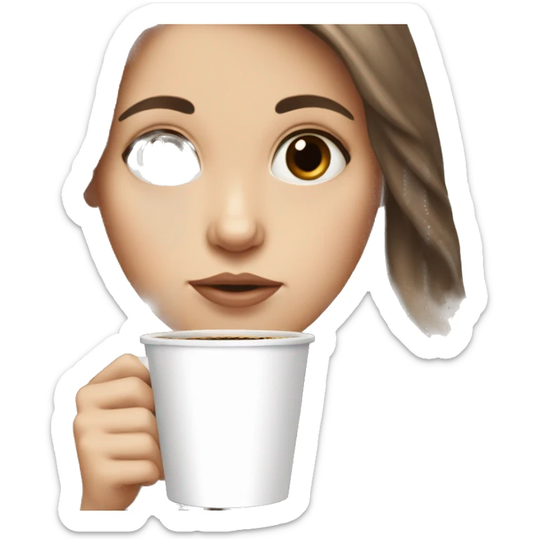 White girl with brown long hair big eyes and coffee   sticker
