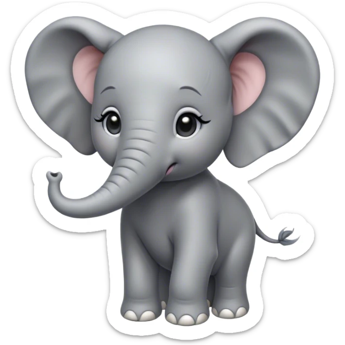 Cinematic Noble Baby Elephant Portrait Emoji, Poised and regal, with a tiny, endearing build and a soft, smooth gray hide, delicate floppy ears and a small, curious trunk, deep-set soulful eyes, Simplified yet sharp and sophisticated features, highly detailed, glowing with a gentle, dignified glow, high shine, intelligent and adorable, stylized with an air of miniature majesty, focused and attentive, soft glowing outline, capturing the essence of a watchful and confident little elephant, so majestic it feels as though it could toddle out of the screen with effortless authority! sticker