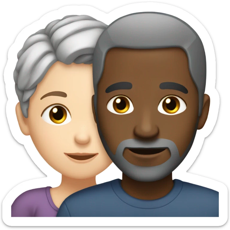 White woman short gray hair kissing black man with brown hair and beard  sticker