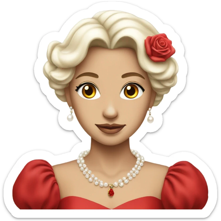 Princess of red roses and white pearls wearing a red dress sticker