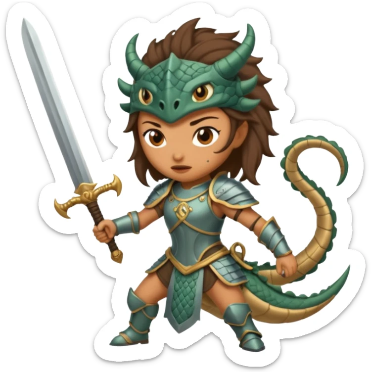 Fierce Latina in armor with a sword after a battle cutting off the head of a hydra sticker