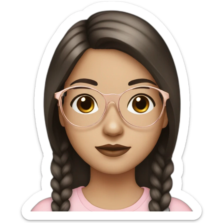 young white girl with rose gold glasses and black to brown straight hair sticker