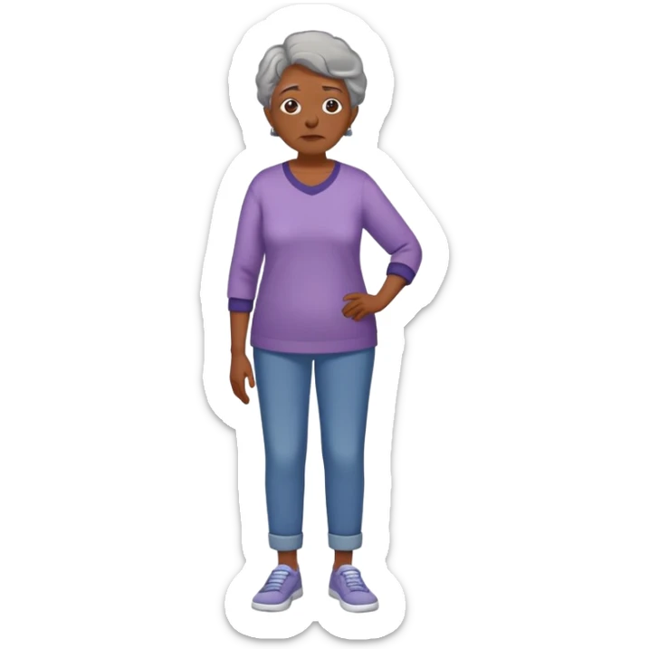 Full body of an older Black woman with Alzheimer's disease, mother of a teenager, slightly confused but gentle expression, casual clothing sticker