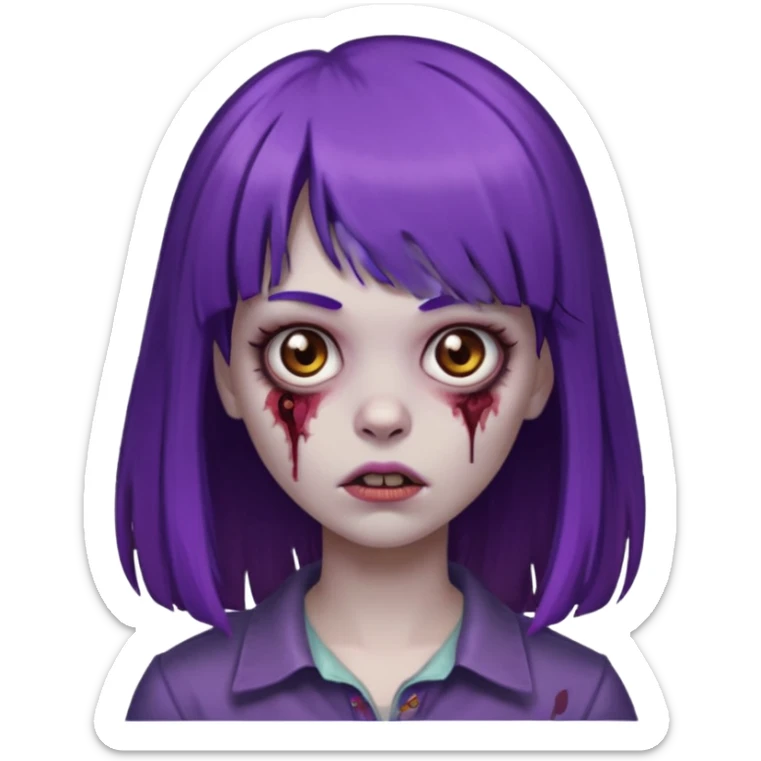 criei um zombe feminino com o cabelo com franja, o cabelo a metade roxa e o resto castanho  sticker