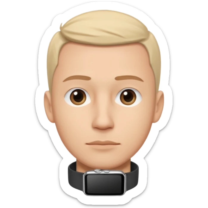 man wearing a black strap watch portrait, head and shoulders only, long face shape, sharp nose, calm expression, black strap watch on wrist, 3D cartoon, mobile game icon style, clean background, no text, no watermark
 sticker