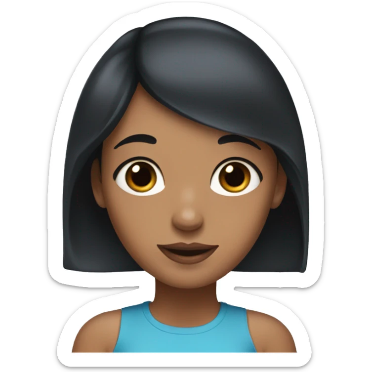 Girl with dark hair and blue eyes with a dark dachshund sticker