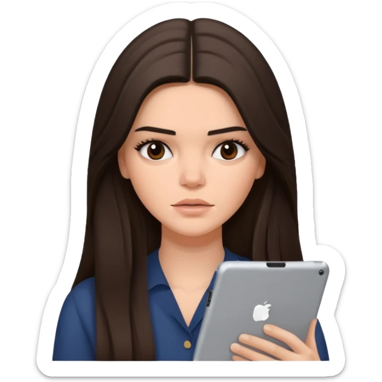 bored brunette  Kendall Jenner with long hair holding iPad emoji sticker