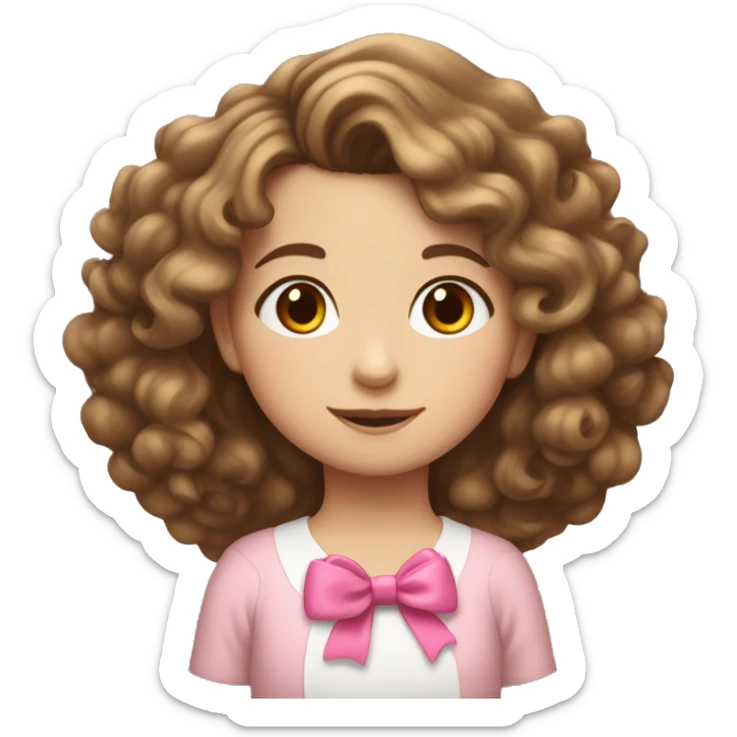 caucasian little girl with brown curls and a pink bow in her hair  sticker