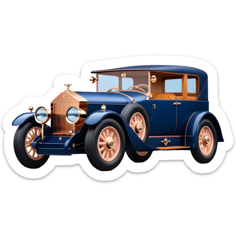 dark blue led lights liberacci hot rod nazi 1927 delicately inlaid rose gold wood barrel accents Scrooge McDuck’s Rolls Royce futuristic electric plasma motors and dynamos with wide racing wheels that are strong agility advanced suspension and steering sticker