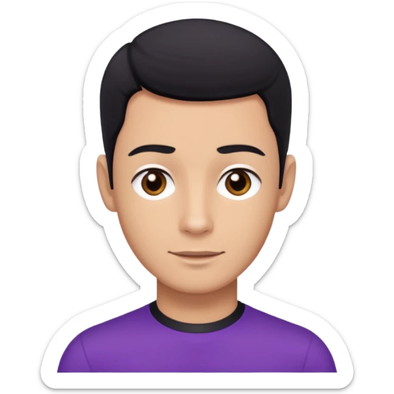 Jeff Wiggle of The Wiggles with light tan skin, black hair, brown eyes, purple skivvy shirt sticker