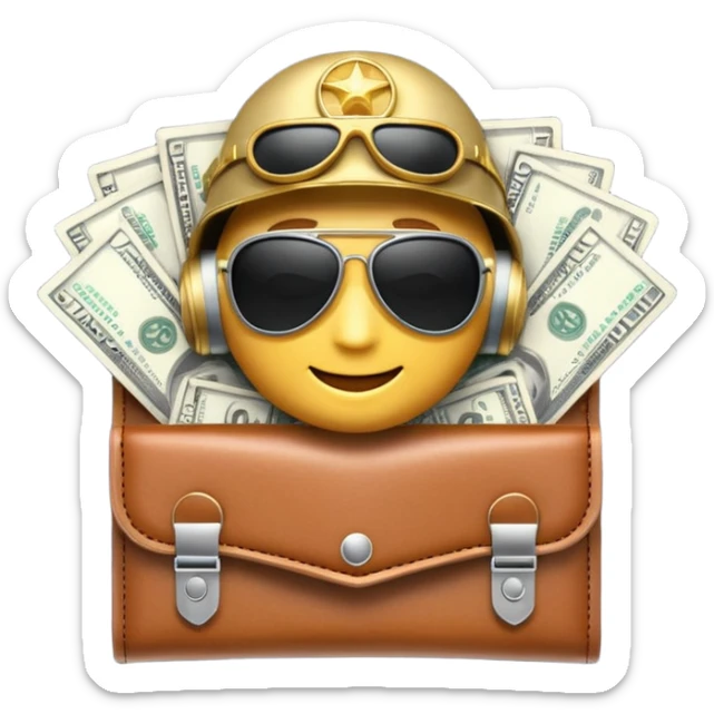 Aviator money emoji, wallet full of cash, casino vibe, premium 3D emoji style, clean, no background
 sticker