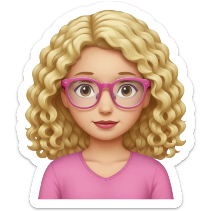blond girl long curly hair pink top with glasses sticker