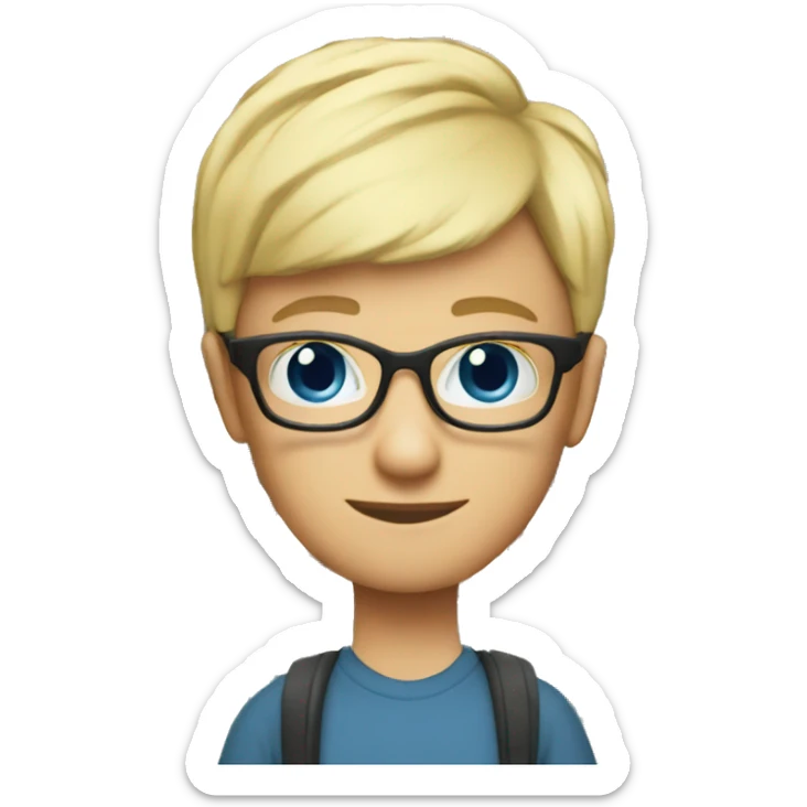 classic emoji 2D Teacher with books glasses blonde pixie haircut blue eyes casual sticker
