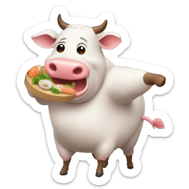 vache qui fait de la dance à coté d'un cochon qui mange des sushis sticker