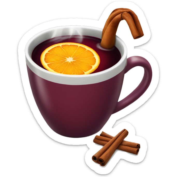 A Christmas mug of hot mulled wine, steaming with cinnamon and an orange slice. sticker