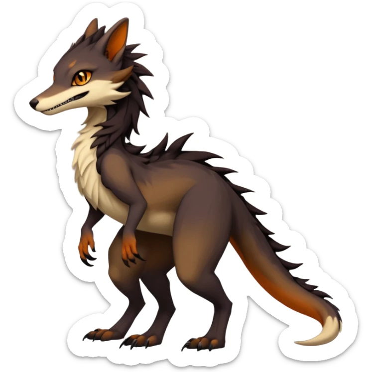 Brown and beige badass elegant wild beautiful natural cute badass epic exotic anthro modern furry 2-legged sergal-vernid-creature, full body, dark-brown-black-gradient pretty hair, with a long tufted tail, beautiful hazel-orange eyes, aesthetic, art by LiLaiRa, art by art by Falvie sticker