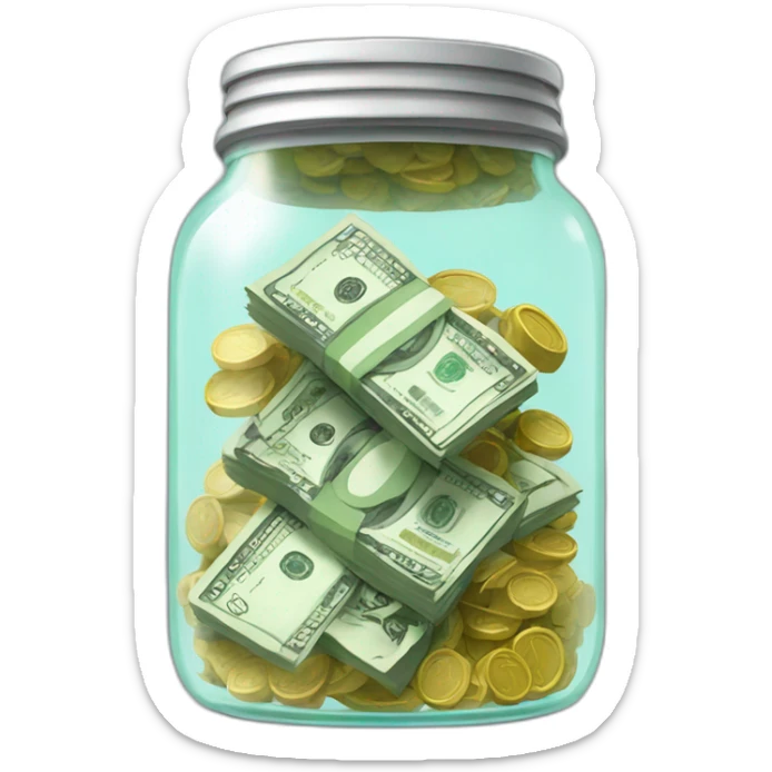 clearjar with cash inside of it sticker
