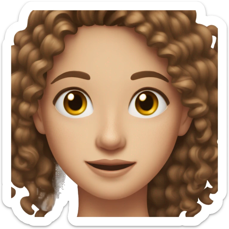 a brunette girl, with hazel eyes and freckles, and 2 hoop earrings, smiling sticker