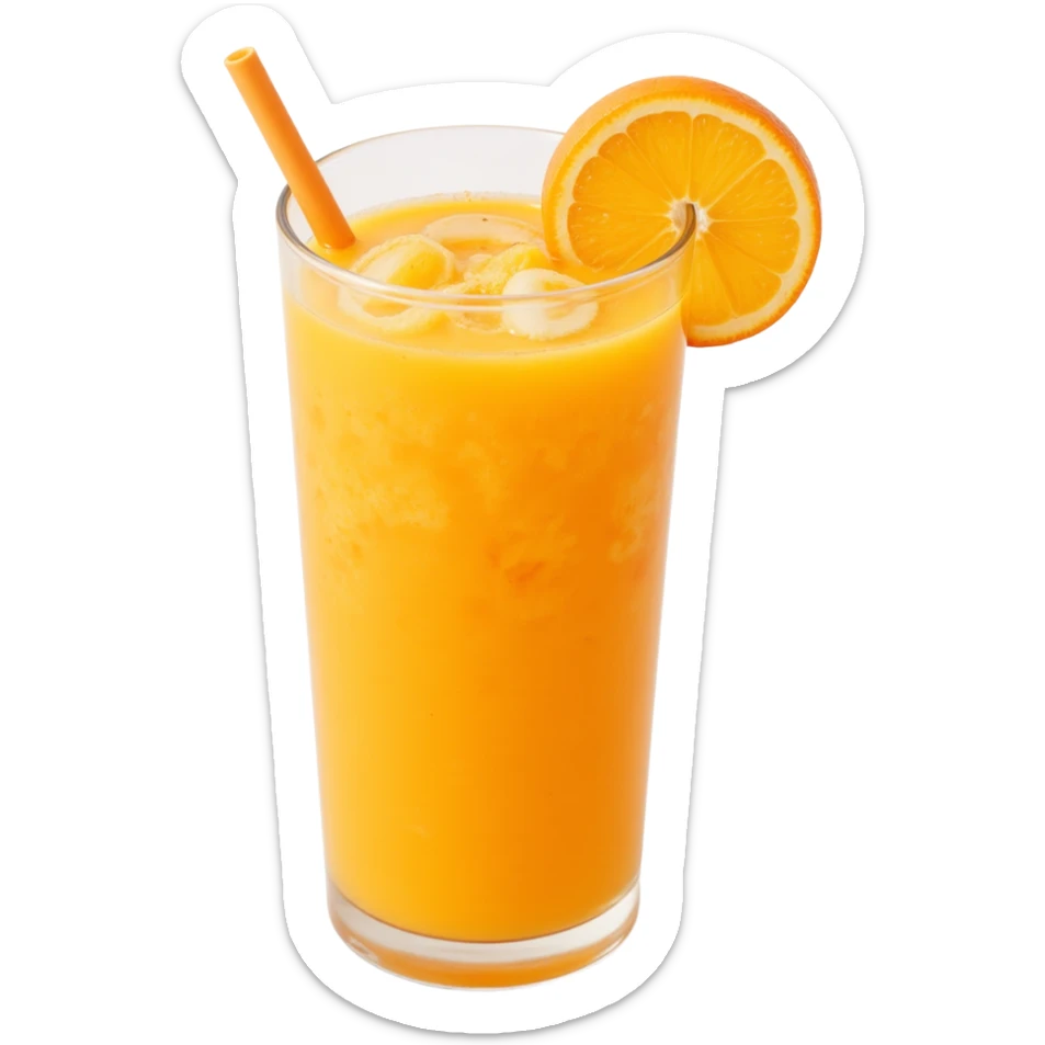 glass of orange juice with condensation, realistic and vibrant, skeuomorphism icon style sticker