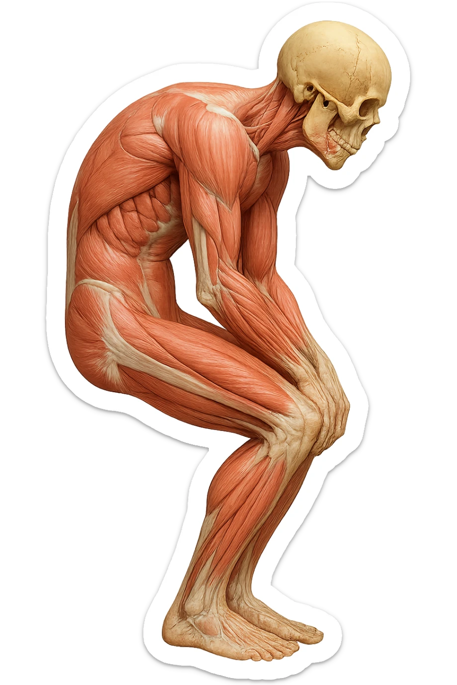 corpo umano anatomico realistico curvo con la schiena e le spalle in avanti, postura delle spalle chiuse, isolato su sfondo bianco sticker