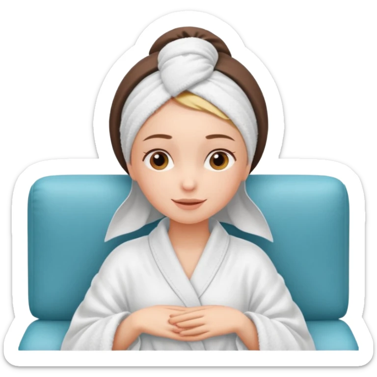 spa A contented and relaxed girl with a towel on her head in a white robe lies on a couch. The icon displays the couch and the girl in full three-quarter view. sticker