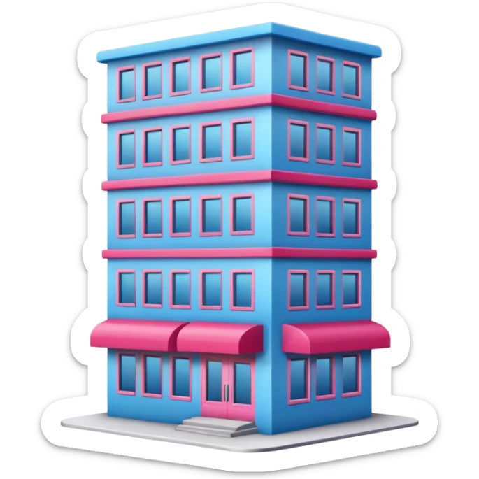 The building houses the Ozon order pickup point in its signature blue (digital blue) and raspberry colors. sticker