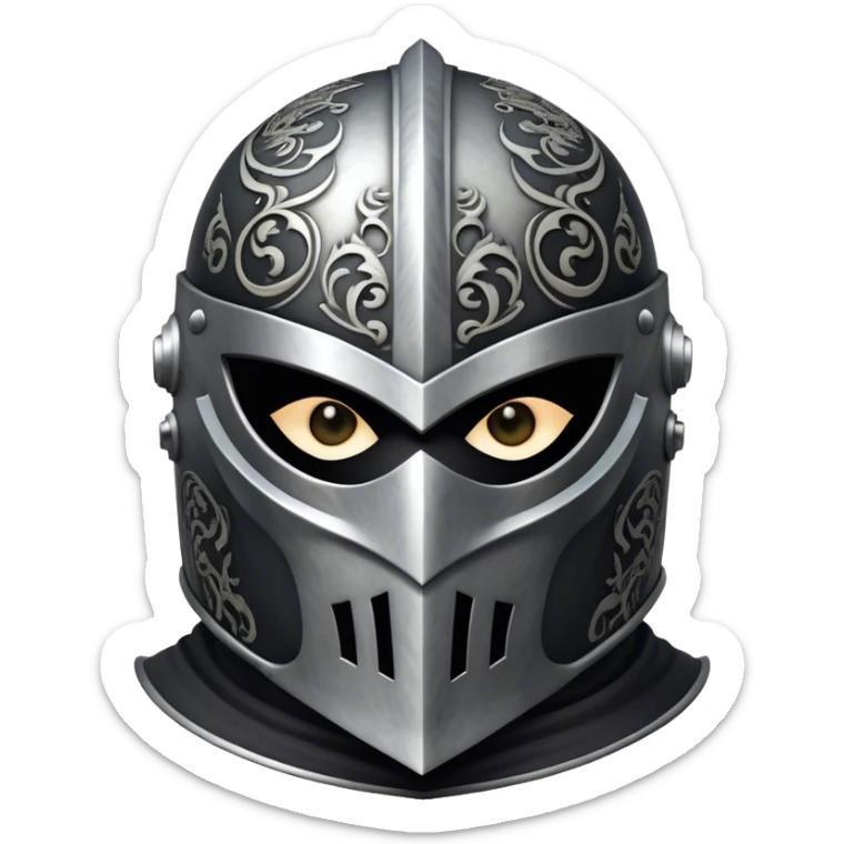 A masked man knight with intricate black engravings on his steel helmet, eyes glowing with fury sticker